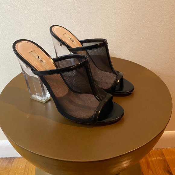 prada clear heels